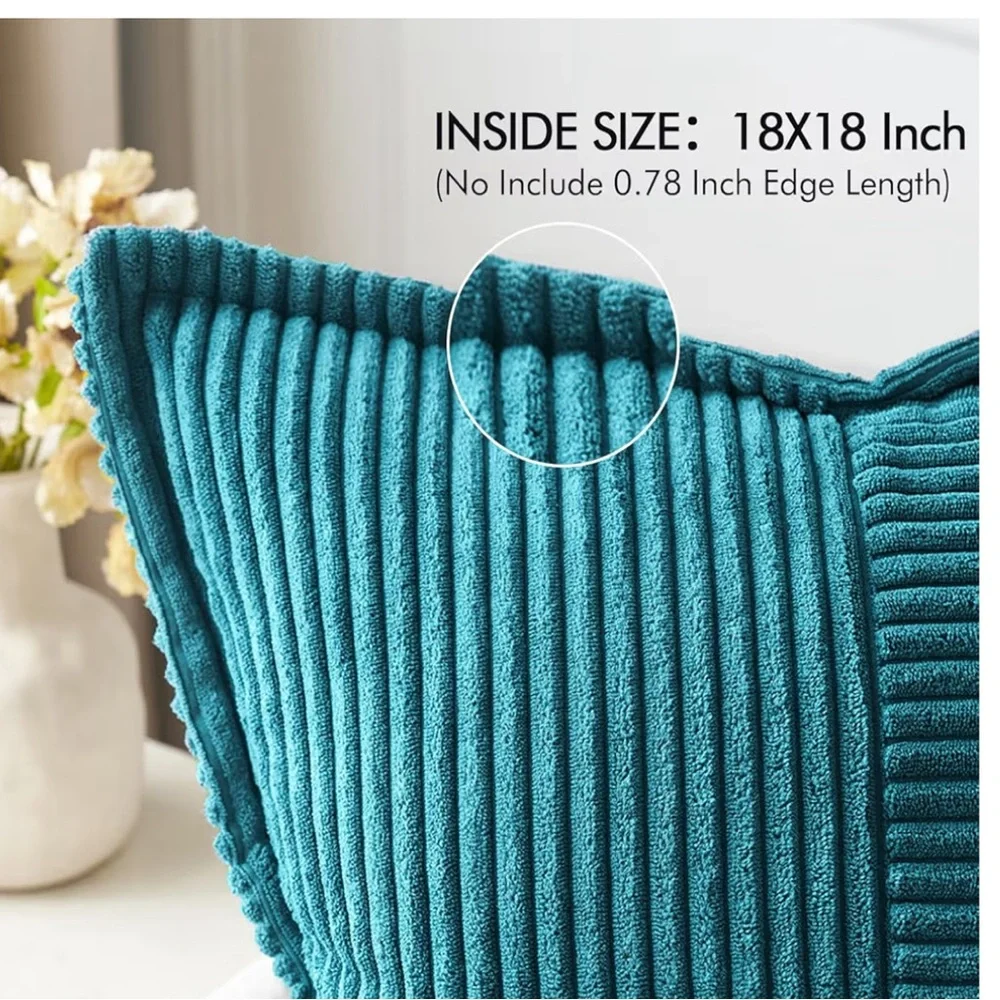 ‘Car Home Office Outdoors’ Striped Patchwork Corduroy Pillow Covers TEAL BLUE
